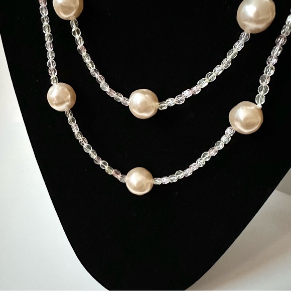Faux Pearls Faceted Beads Long Necklace - 46 inches - Picture 3 of 4